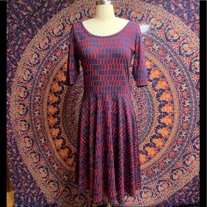 Lularoe Medium dress, a-line style. Blue and red.